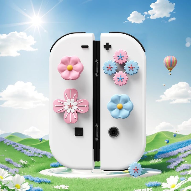 Jemdo Cute Flower Switch Thumb Grip Caps Compatible with Nintendo Switch/OLED/Lite,Soft Silicone Cross D-Pad Button Caps Set,ABXY Key Buttons Joystick Cap Covers Accessories - Image 2
